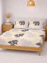Myntra Elegant Homes Beige & Black Floral 300 TC Cadar dengan 2 Sarung Bantal