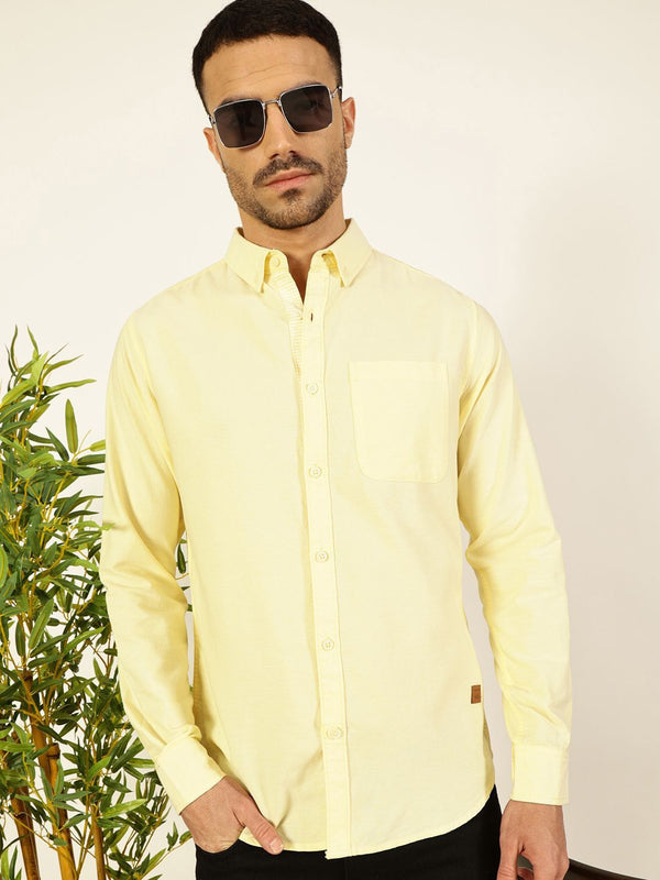 Thomas Scott Men Premium Button-Down Collar Pepejal Kapas Murni Slim Shirt Shirt