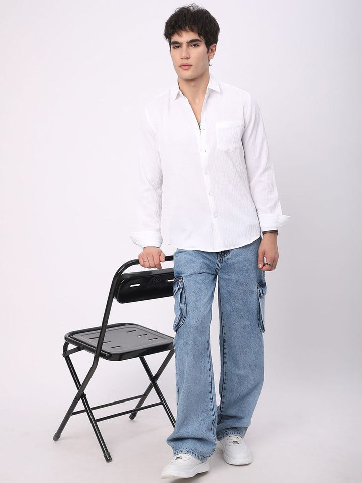 VASTRADO Men Classic Spread Collar Textured Slim Fit Casual Shirt
