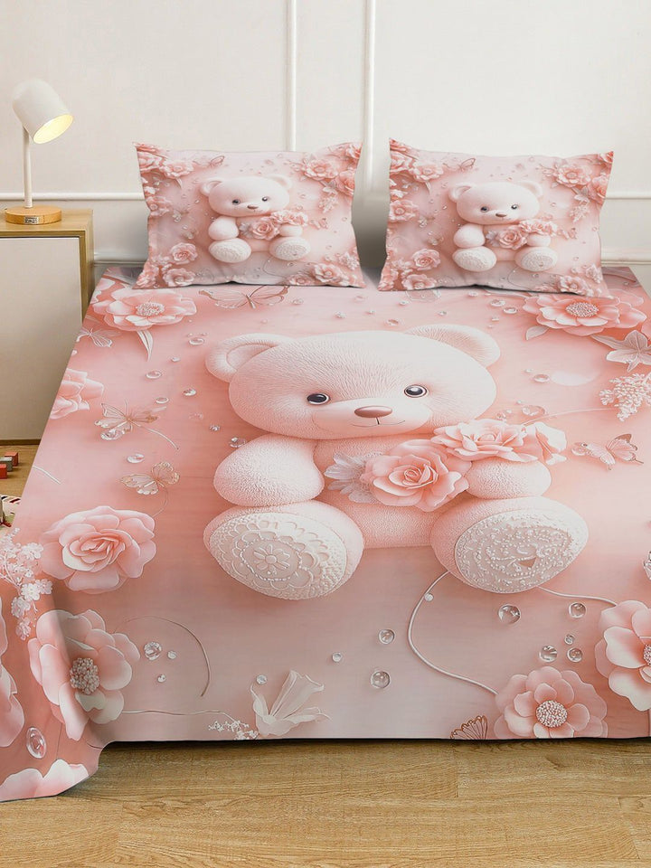 Myntra Elegant Homes Pink Printed Fitted 400 TC King 7D Bedsheet With 2 Pillow Cover
