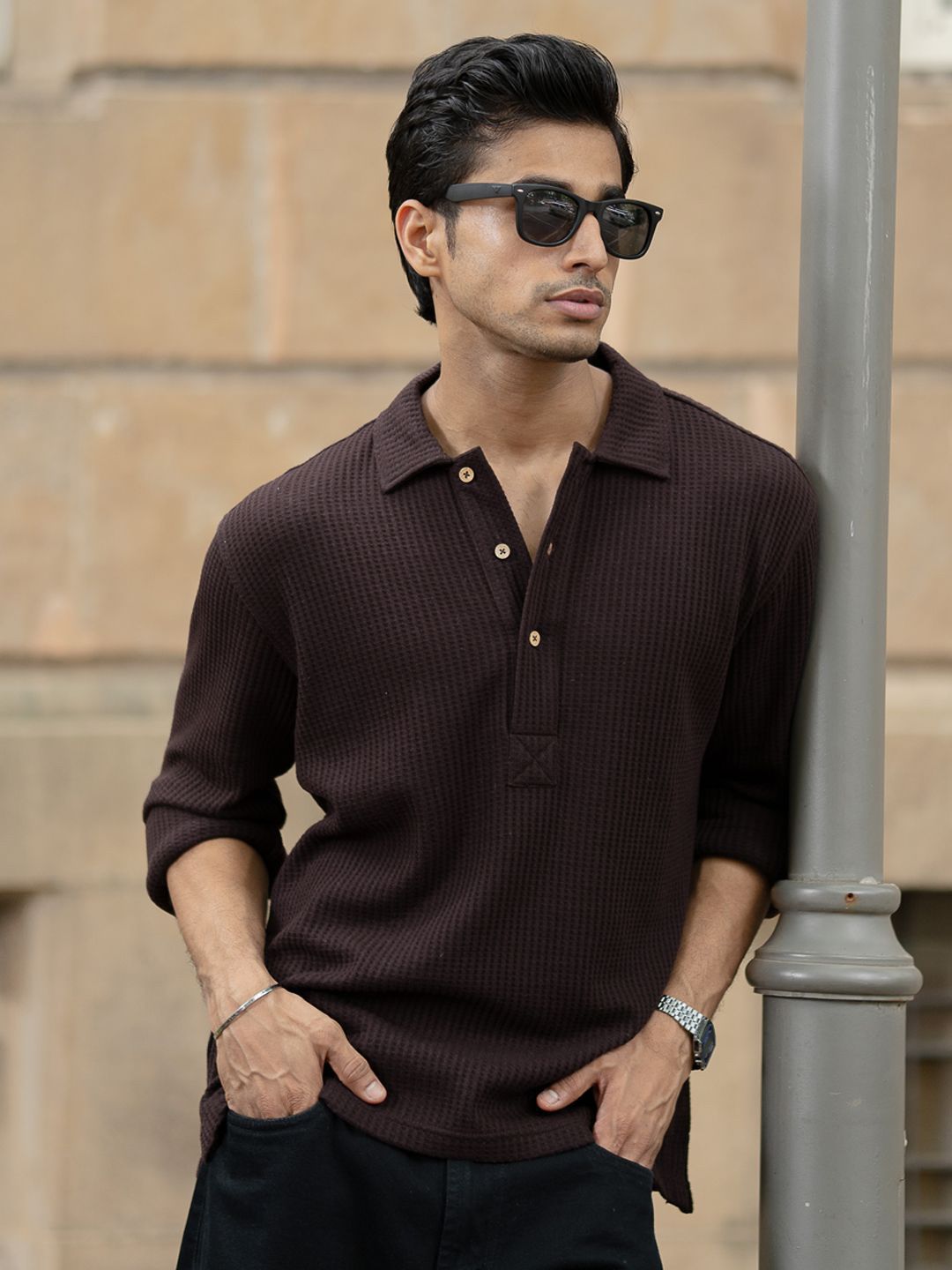 Powerlook Self Design Polo Collar T-shirt