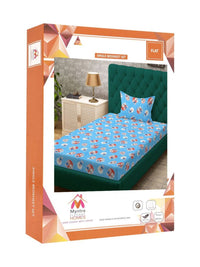 Myntra Elegant Homes Blue Conversational Cotton 400 TC Single Superfine Bedsheet with a Pillow Cover-89 x 59 inches