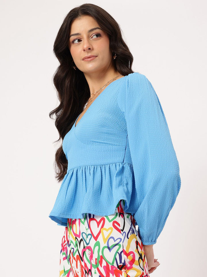 DressBerry Timeless Textures Seersucker Peplum Top