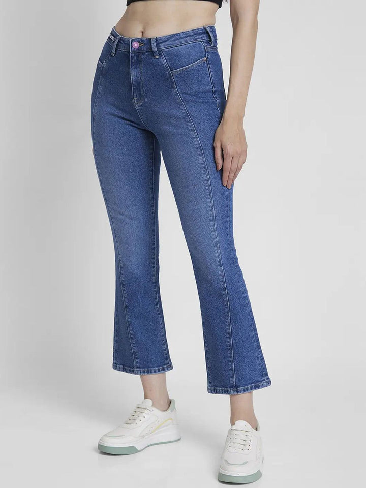 SPYKAR Women Bootcut High-Rise Low Distress Light Fade Stretchable Jeans