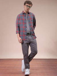 The Indian Garage Co Men Cutaway Collar Checked Cotton Slim Fit Casual Shirt