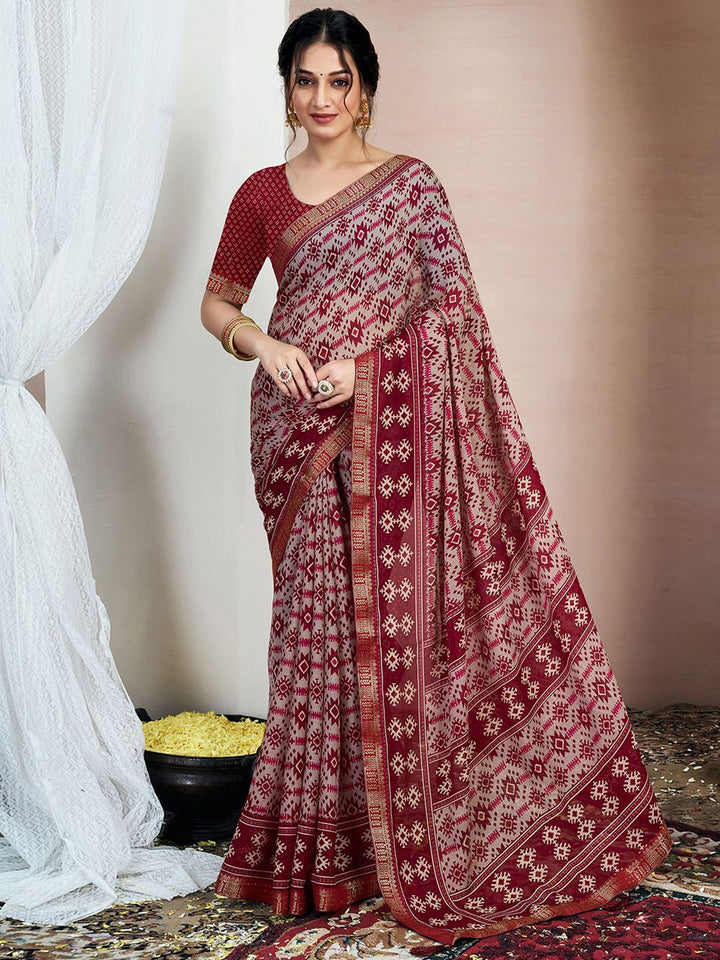 KALINI Zari Pure Chiffon Ikat Saree