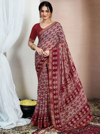 KALINI Zari Pure Chiffon Ikat Saree