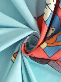 KLOTTHE Turquoise Blue Graphic Cotton 300 TC Fitted King Fine Bedsheet with 2 Pillow Covers-98 x 87 inches