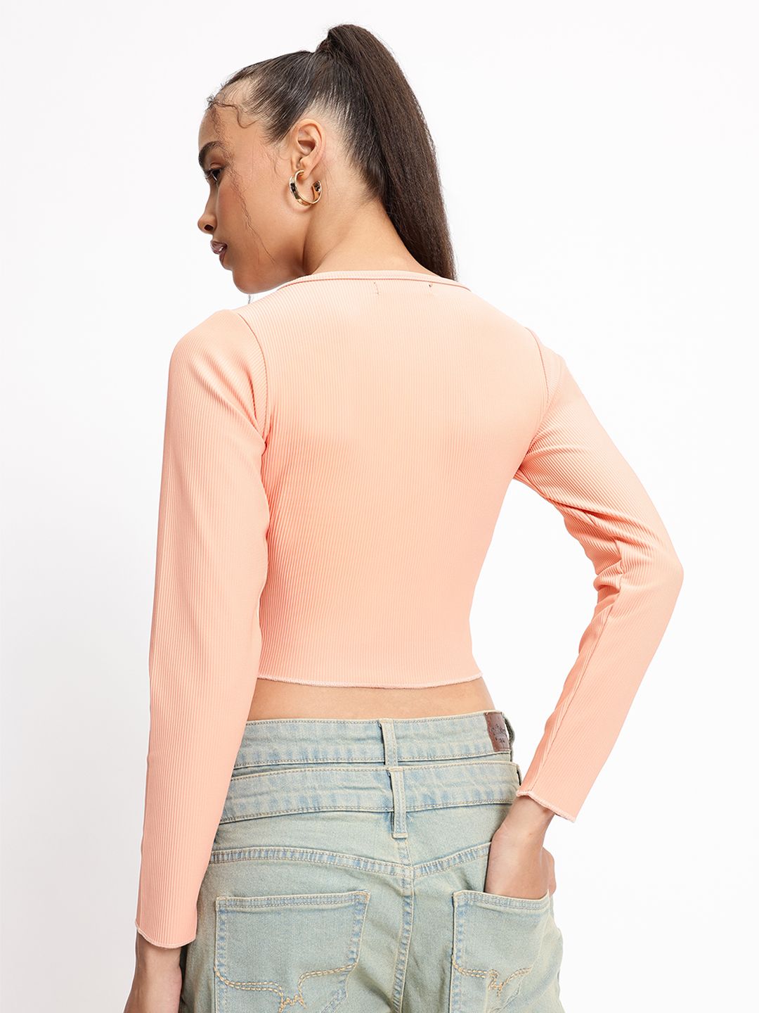 DressBerry Peach Fuzz Texture Twist Fitted Top