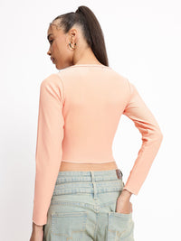 DressBerry Peach Fuzz Texture Twist Fitted Top