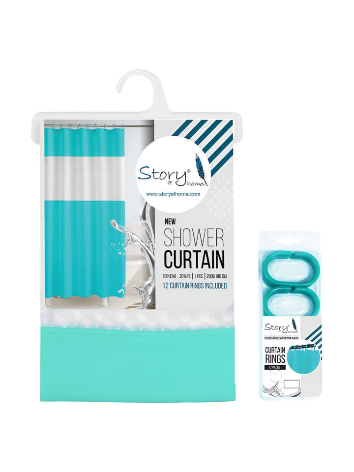 Story@home Blue & White Shower Curtain With Rings