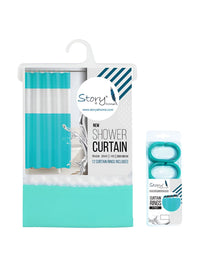 Story@home Blue & White Shower Curtain With Rings