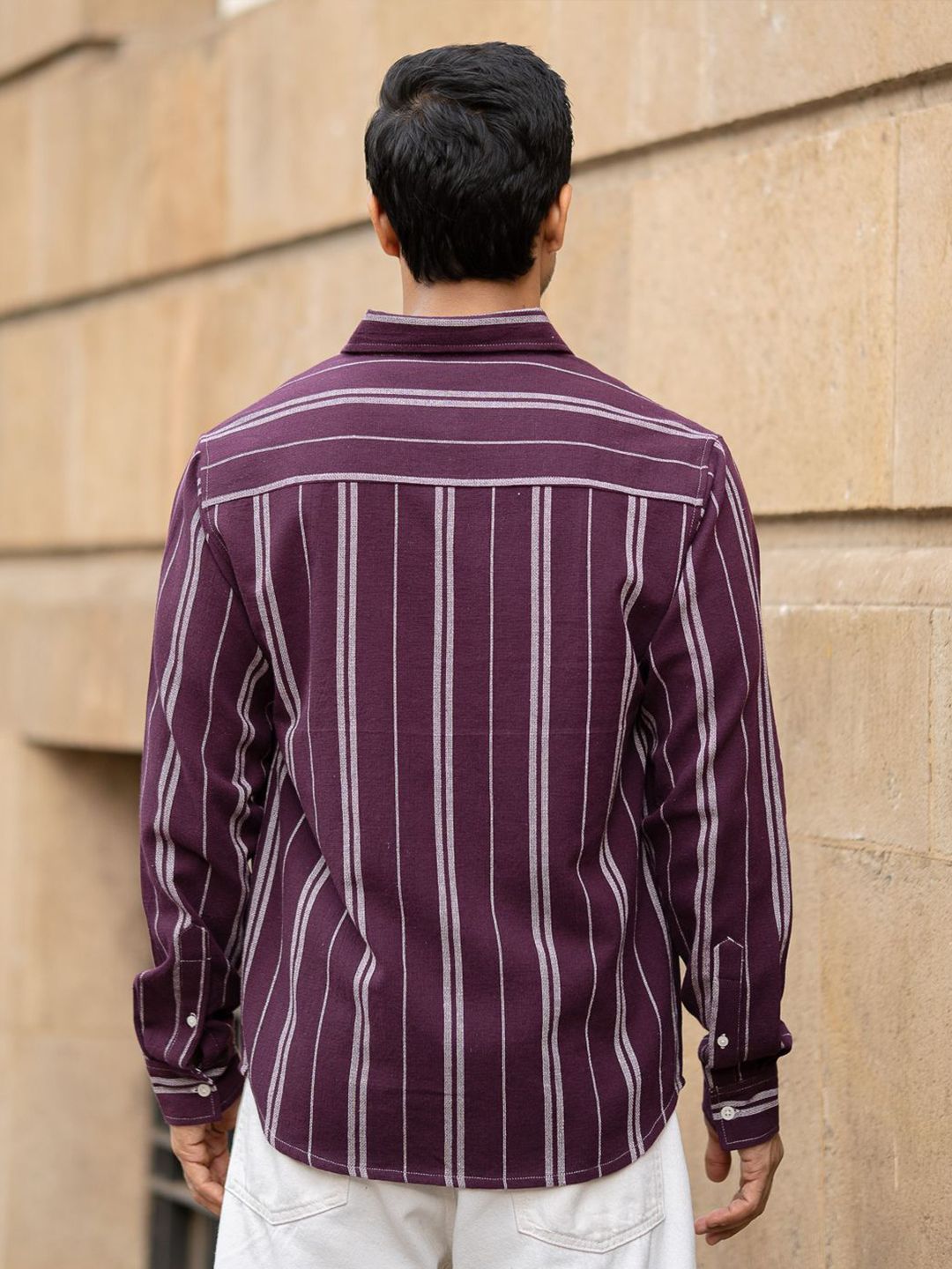 Powerlook Men Striped Spread Collar Cotton Casual Shirt
