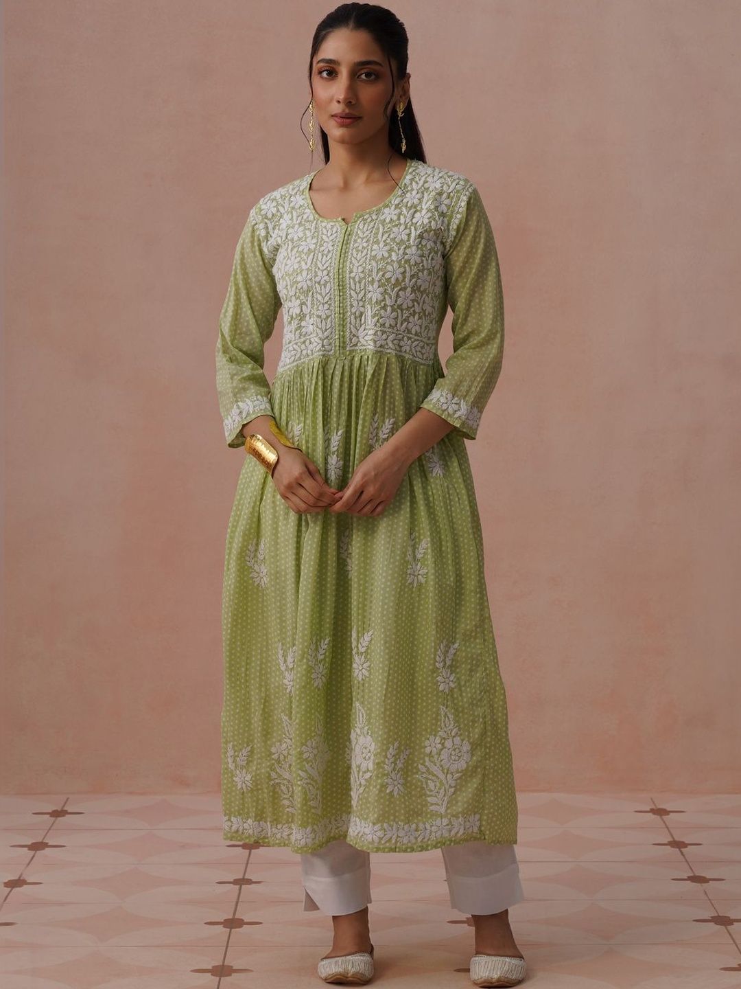 House of Chikankari Ethnic Motifs Print A-Line Maxi Dress