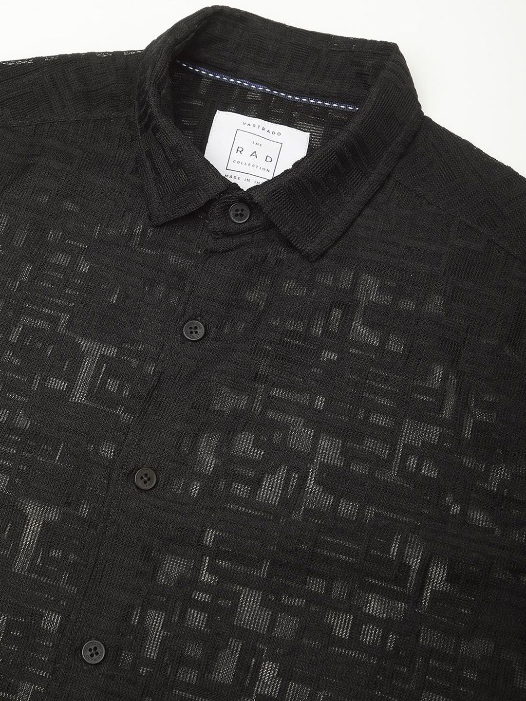 VASTRADO Men Classic Spread Collar Geometric Self Design Slim Fit Casual Shirt