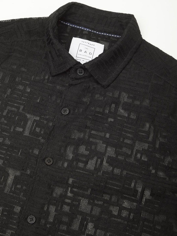 VASTRADO Men Classic Spread Collar Geometric Self Design Slim Fit Casual Shirt