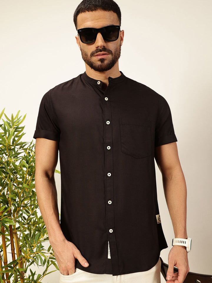 Thomas Scott Men Premium Solid Mandarin Collar Casual Shirt