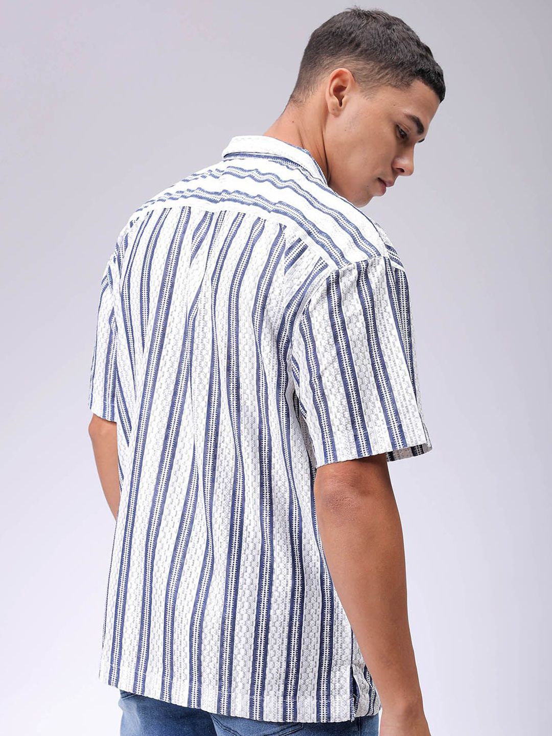 The Indian Garage Co Men Relaxed Fit Striped Textured Resortwear Shirt
