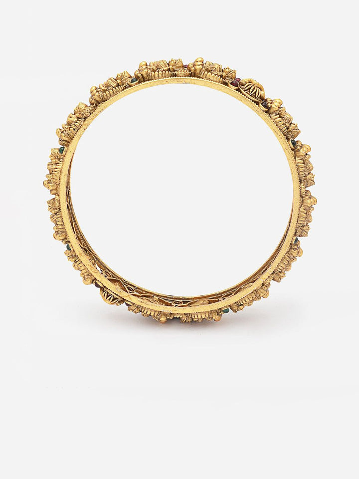 PANASH Set Of 2 24 CT Gold-Plated AD-Studded Antique Bangles