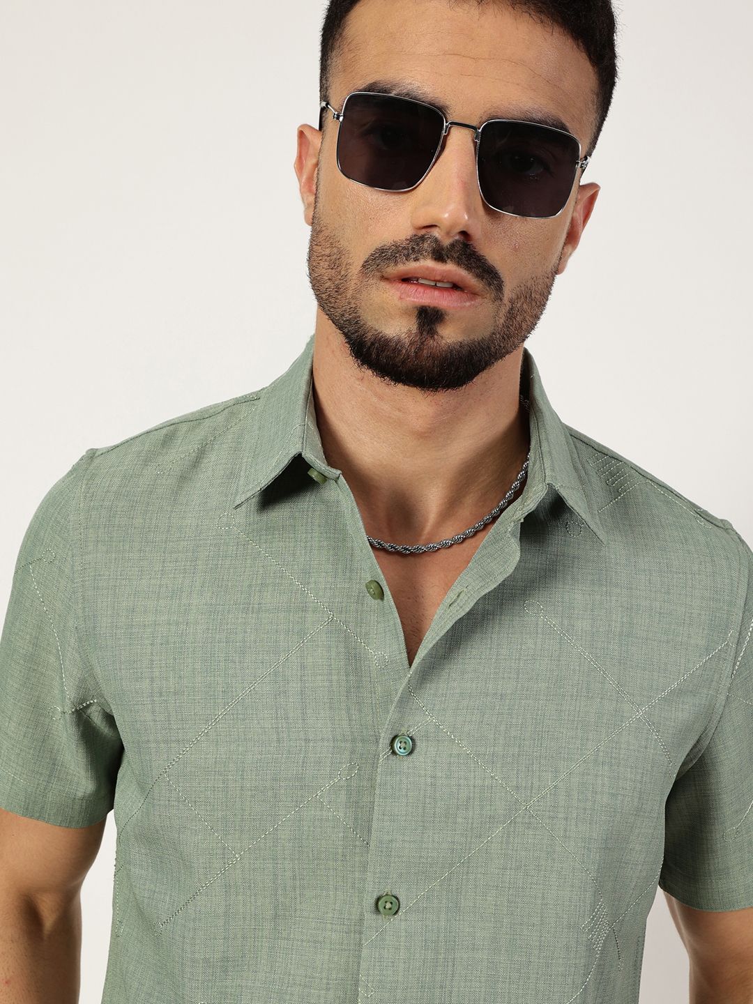 Thomas Scott Men Premium Spread Collar Textured Slim Fit Casual Shirt