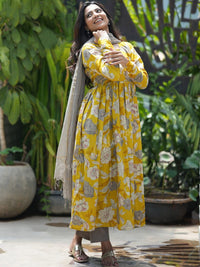 KALINI Floral Printed Anarkali Kurta with Trousers & Dupatta
