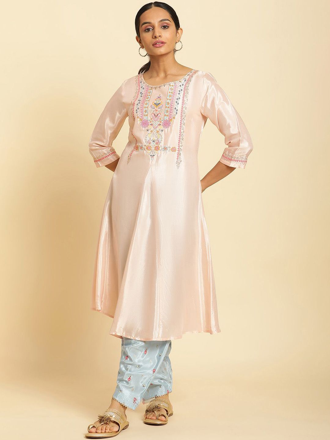 W Floral Embroidered Thread Work A-Line Kurta