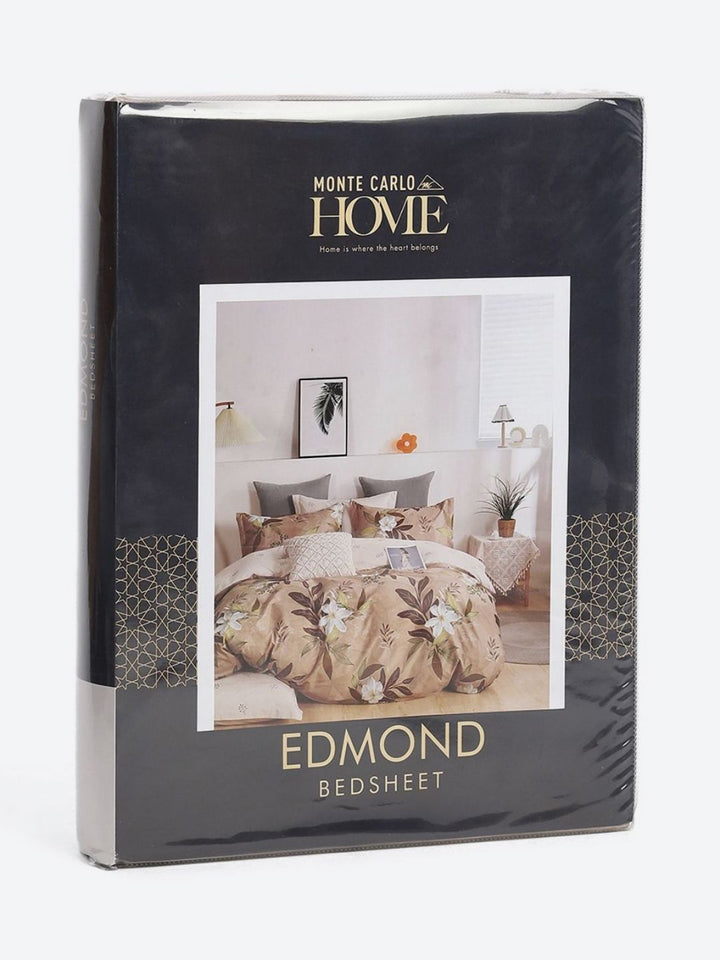 Monte Carlo Edmond Peach-Coloured & Brown Printed 144 TC King Bedsheet Set 2.70 m x 2.70 m