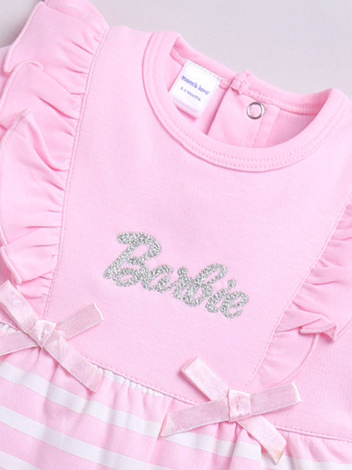 Moms Love Infants Girls Striped Pure Cotton Rompers With Ruffle Detail