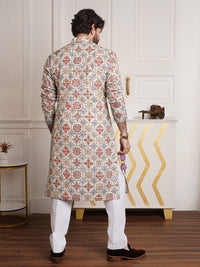 SOJANYA Motif Etnik Bercetak Kolar Jalur Kurta Lurus