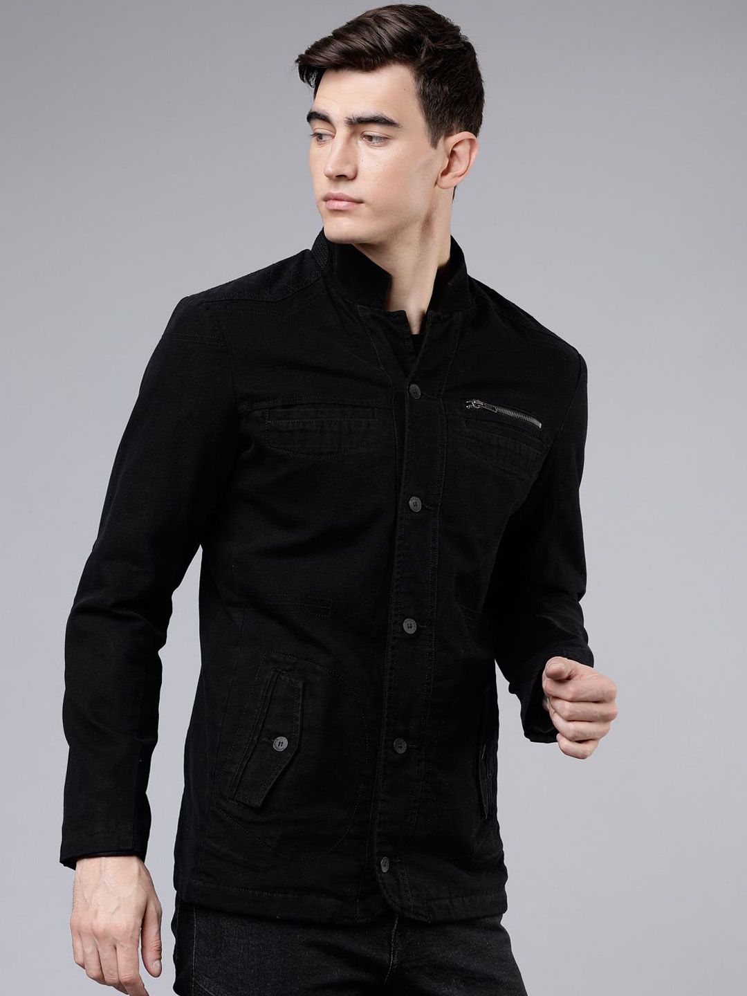 HIGHLANDER Men Cotton Open Front Jacket