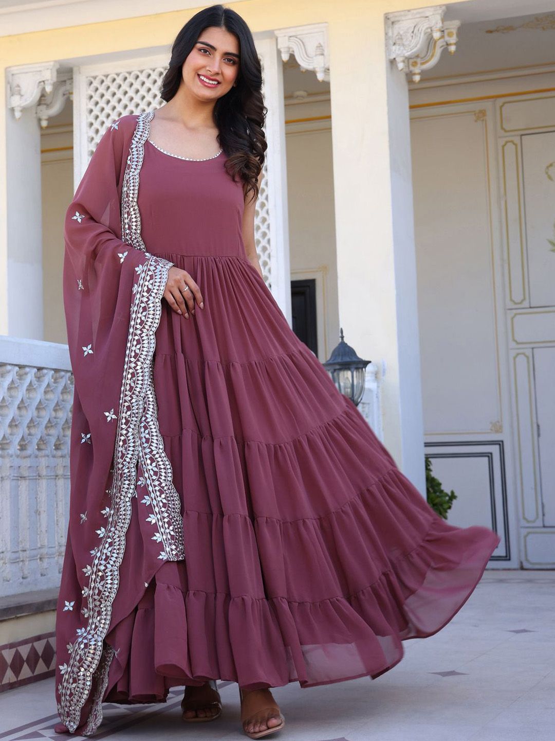 KALINI Women Layered Kurta with Pyjamas & With Dupatta