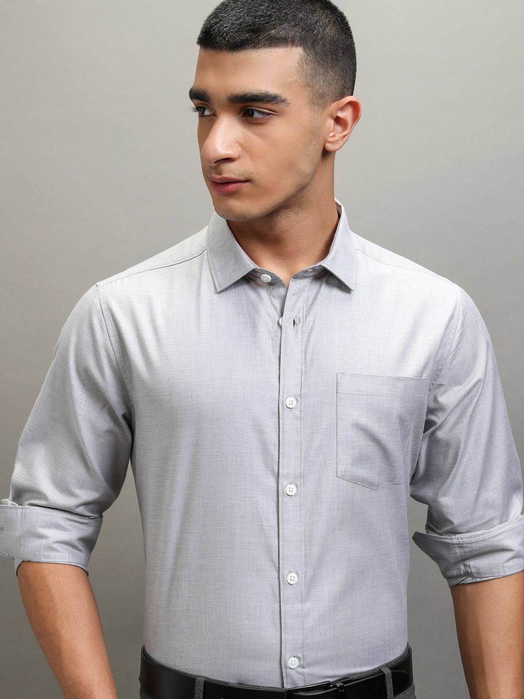 Highlander Men Light Grey Solid Slim Fit  Formal Shirt