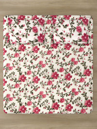 Myntra Elegant White & Pink Printed Flat 300 TC King 7D Bedsheet With 2 Pillow Cover