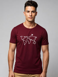 ADRO Wanderlust World Map Graphic Printed Round Neck Skin-Friendly Regular Fit T-shirt