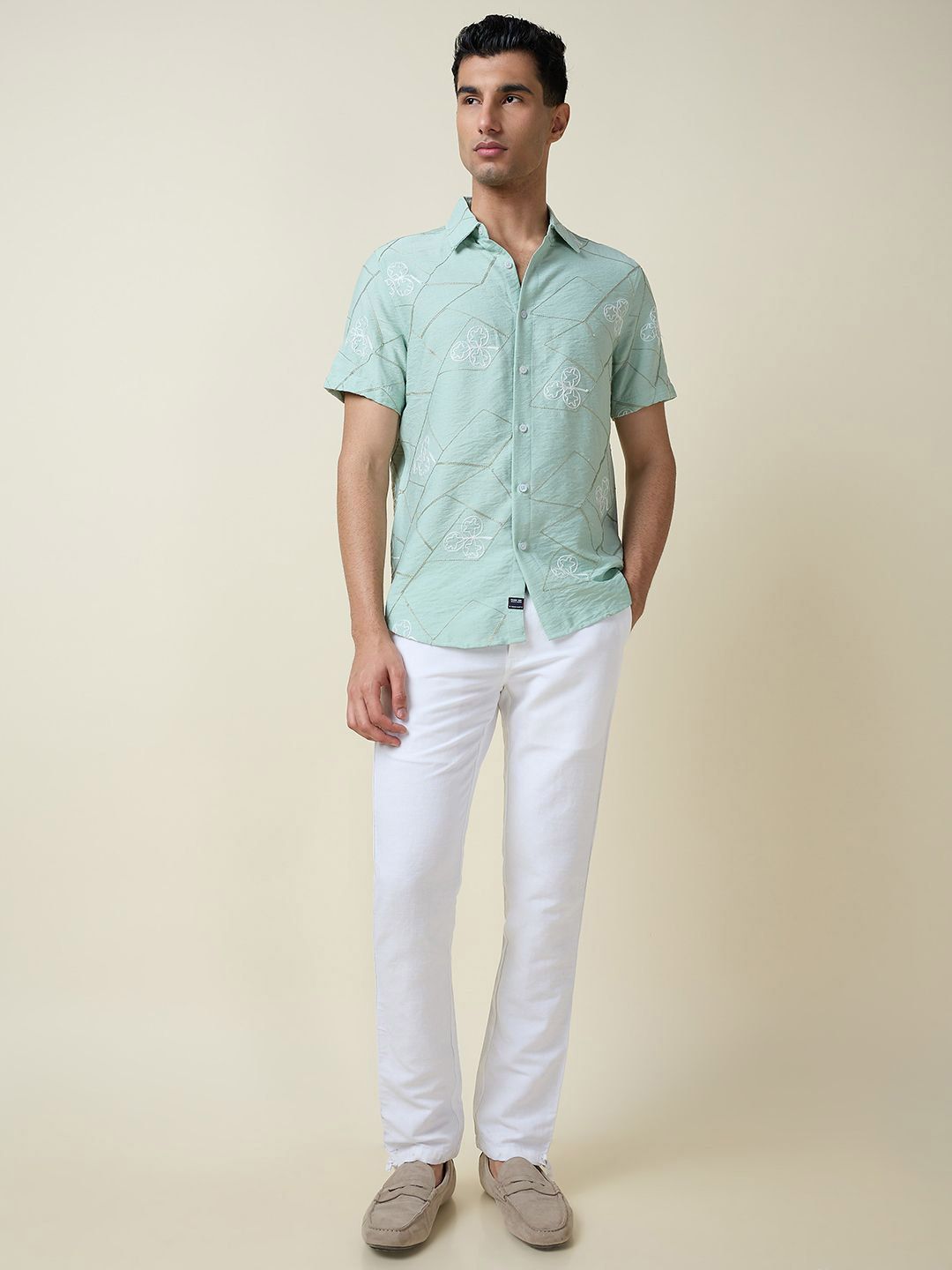 Thomas Scott Men Embroidered Regular Fit Casual Shirt
