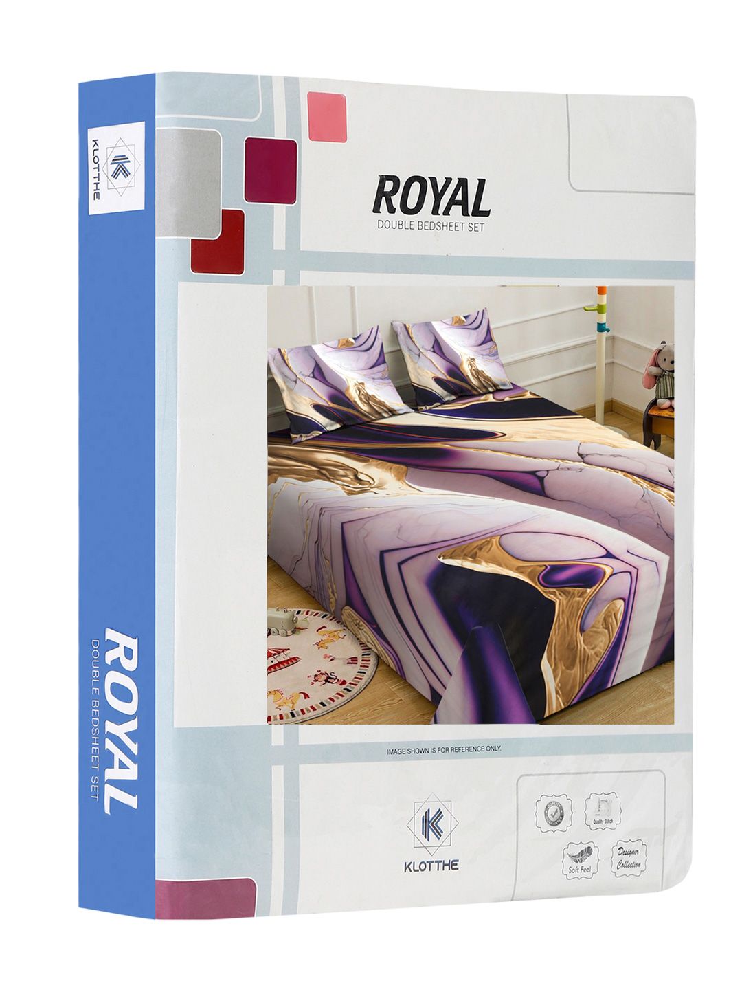 KLOTTHE Purple Abstract Printed Flat 300 TC King Bedsheet With 2 Pillow Cover