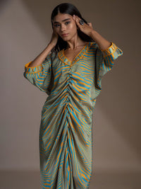 Mamicha Wanita Cetak Lengan Batwing V-neck A-Line Maxi Dress