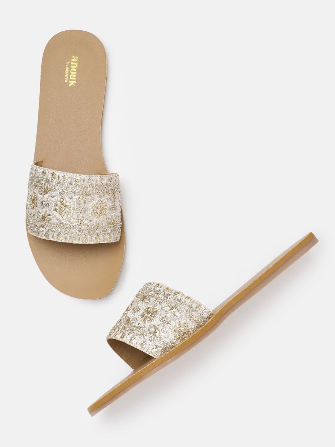 Anouk Women Embellished Open Toe Flats with Embroidered Detail