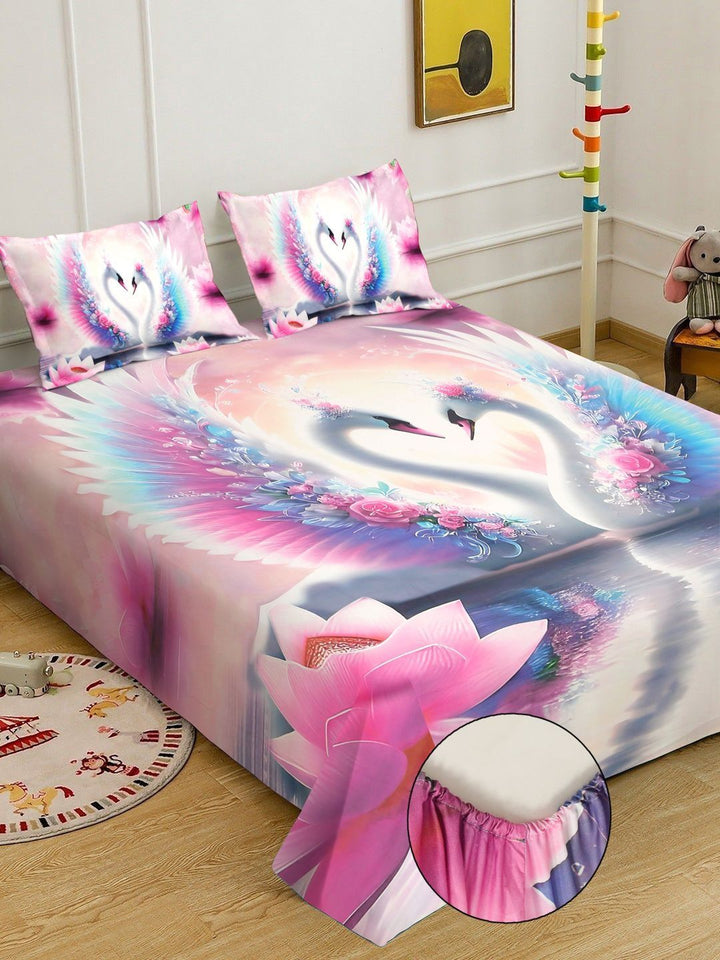 Myntra Elegant Homes Grafik Pelbagai Warna 400 TC Cadar dengan 2 Sarung Bantal