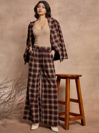 SASSAFRAS Women Cotton Checked Relaxed High-Rise Trousers