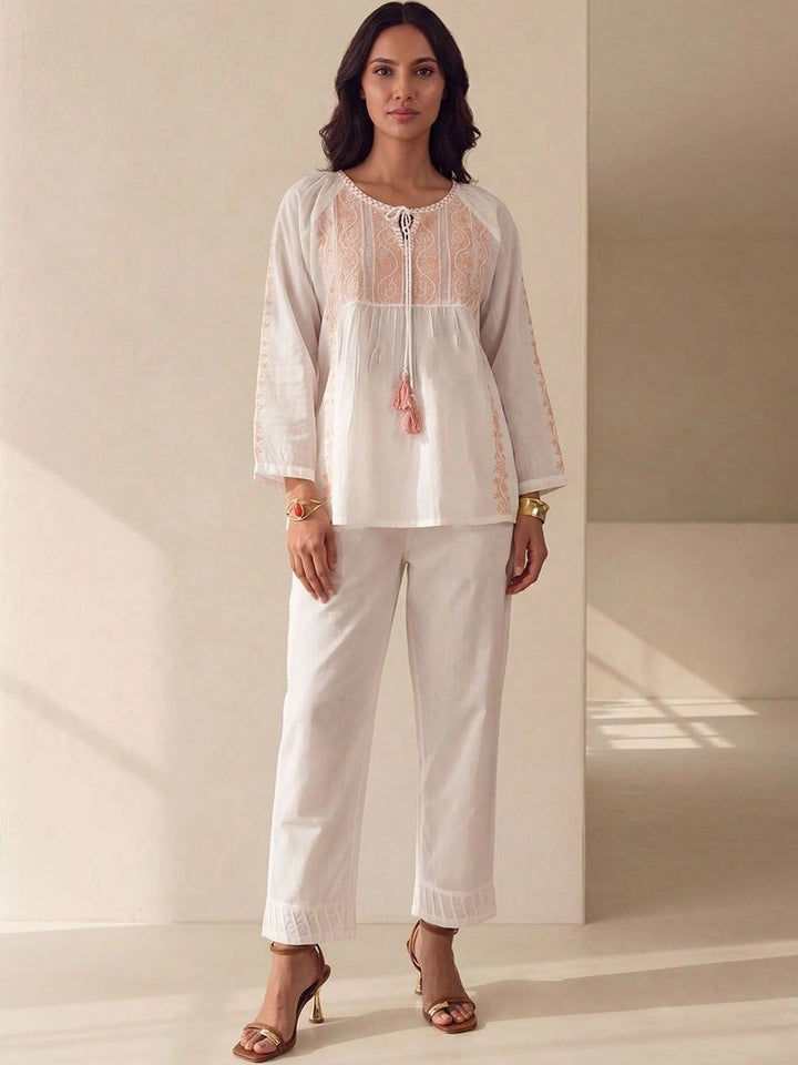 House of Chikankari Embroidered Ethnic Cotton Top