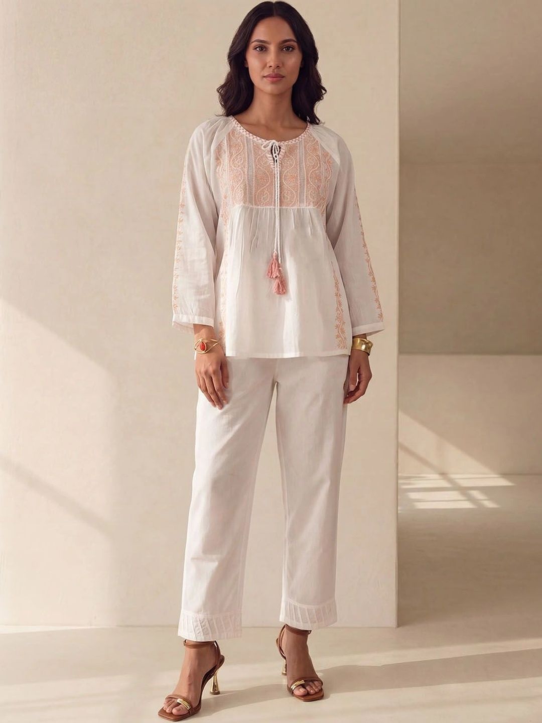 House of Chikankari Embroidered Ethnic Cotton Top