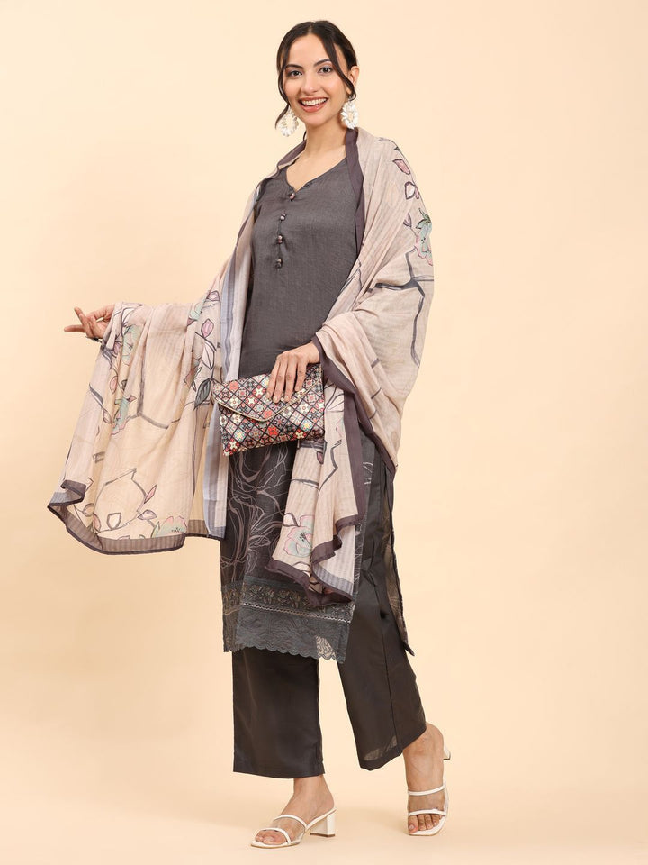 Kurta Bercetak Bunga Mamicha Wanita Dengan Seluar Dan Dupatta