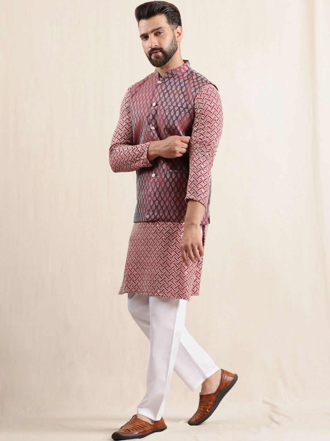 Anouk Men Ethnic Motifs Embroidered Regular Pure Cotton Kurta with Pyjamas