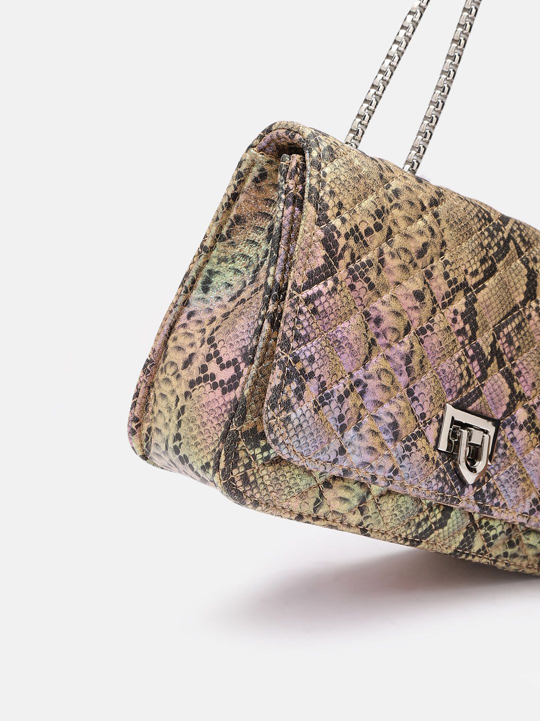 Lino Perros Snake Skin Textured Sling Bag with Quilted Detail