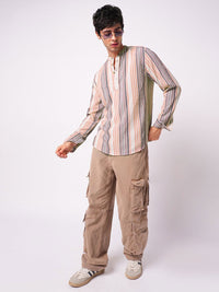 VASTRADO Men Crinkled Striped Kurta