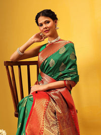 Silk Land  Banarasi Soft Silk Butti Design Saree with Contrast Border and Pallu