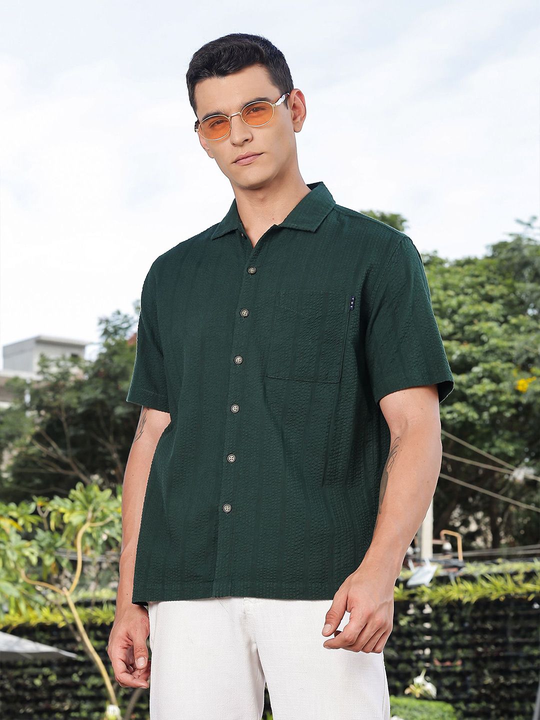 Thomas Scott Men's Premium Seersucker Cotton Casual Shirt