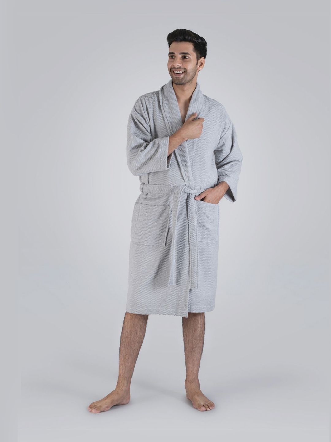 MYTRIDENT Grey 240 GSM Pure Cotton Bath Robe