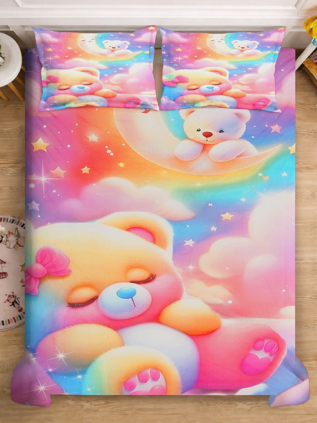 KLOTTHE Pink Cartoon Characters Printed   400 TC King Superfine Bedsheets